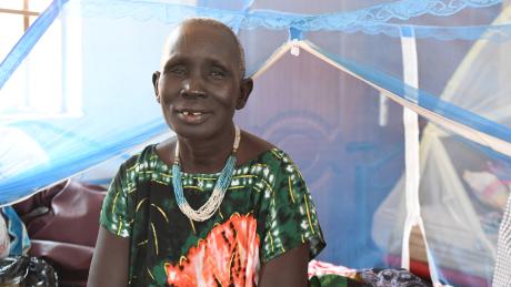 Nyanut smiles at the Reconciliation Hospital in Juba 