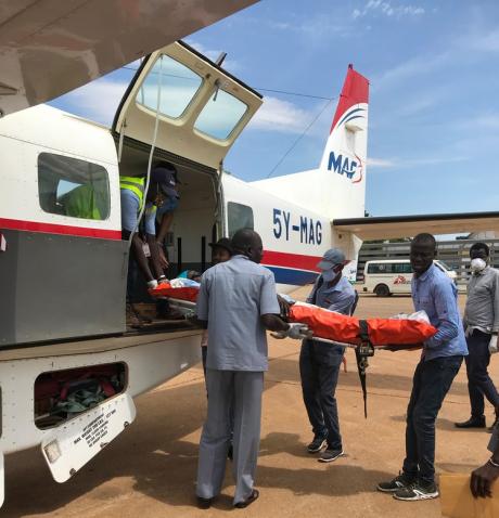 Unloading a medevac patient