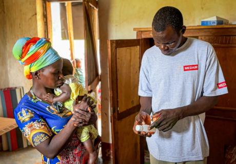 Rachel receives medicine to treat her sick baby 