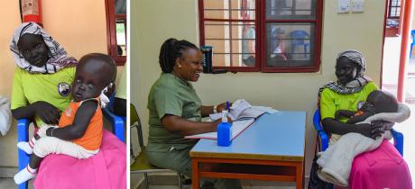 CURE Nurse Annet with Nyandit and her mum Monika 