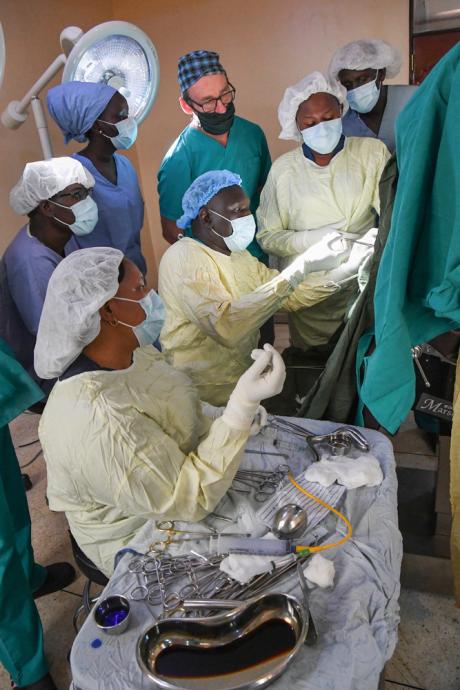 Dr. Achai Riek and fellow doctors operate on a fistula patient at Reconciliation Hospital, a new fistula treatment centre in Juba.